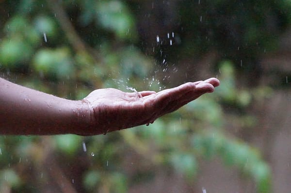 eau de pluie qui tombe sur une main